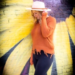 NEW Rust Color Destroyed Hem relaxed Sweater